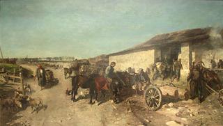 Estonian peasant in front of the blacksmith's house