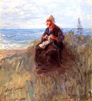 Woman Knitting by the Shore