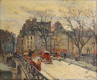 The Red Bus on a Bridge in Paris