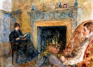 Jack and Cottie Yeats by the Fireplace, Snails Castle, Devon