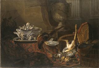 Still Life with Dead Game and a Silver Tureen on a Turkish Carpet