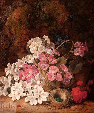 Still Life of Flowers, Bird's Nest and Basket