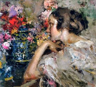 Sisina with a Vase of Flowers