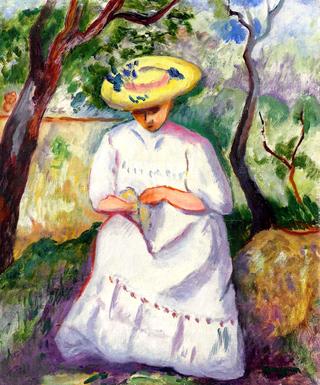 Jeanne Sewing under a Cork Tree, Villa Demière