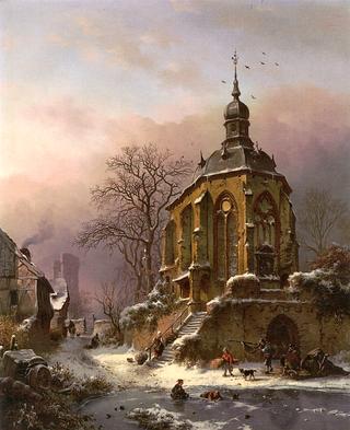 Figures at Work in a Winter Landscape, an Approaching Storm Beyond