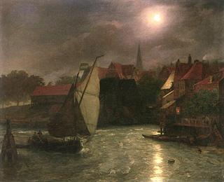Boats on a Canal, Moonlight