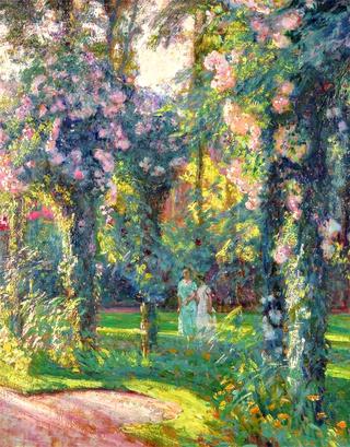 The artist's wife and daughter in a summer garden