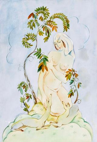 Nude with fawns