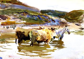 A Horse and Two Oxen at a Ford