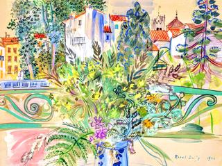 Bouquet de mimosas devant la fenêtre à Céret