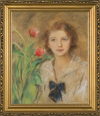 Girl with tulips