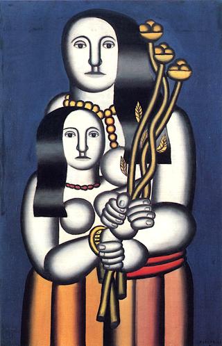 Two Women on a Blue Background