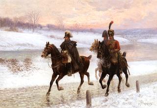 Napoleon and Two of His Marshals, Mounted, on the Retreat from Moscow