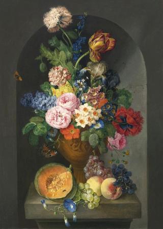 Flower Still Life with Melon and Fruit