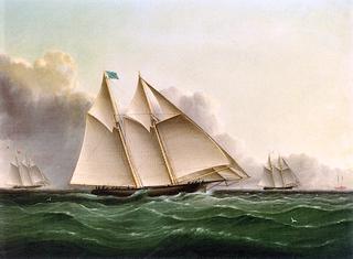 Three Schooner Yachts Racing in a Squall