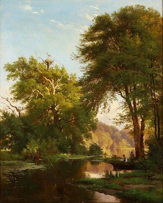 Man and Boy Fishing from a Boat