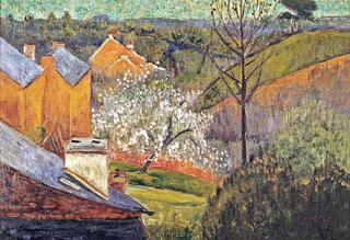 Pommiers en fleurs ou Les toits bleus