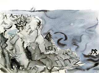 Grey Rock, Blue Grey Sea and Boat
