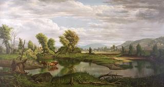 Cows Watering at a Stream