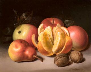 Still Life: Apples, Orange, Pear, and Nuts