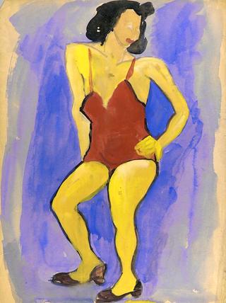 Standing Woman in Red Bathing Suit