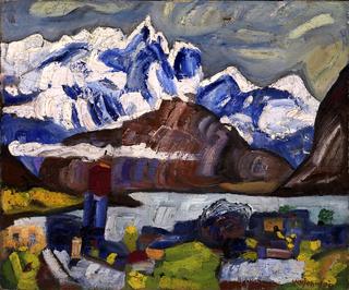 Harbor Scene and Snow Peaks