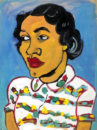 Bust of a Woman in White Print Blouse
