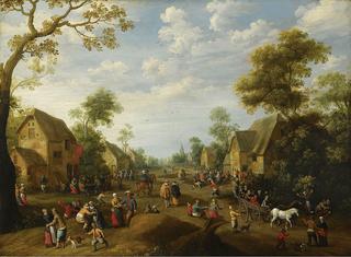 A village kermesse with numerous peasante feasting