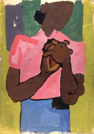 Woman in Pink Blouse and Blue Skirt