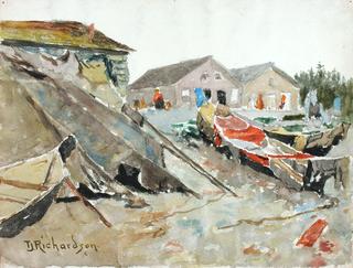 Drying Blankets over Canoes