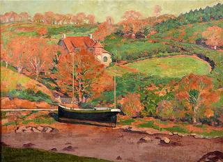 Drydocked boat in front of the house of Theodore Botrel