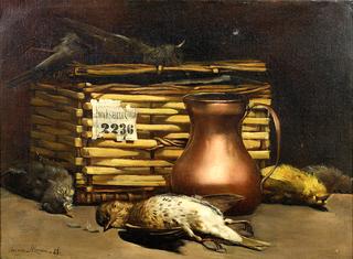 Nature morte aux oiseaux avec une grive musicienne et un pot en cuivre