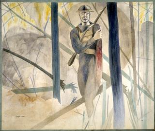 Runner Through the Barrage, Bois de Belleau, Chateau Thierry Sector, His Arm Shot Away, His Mind Gon