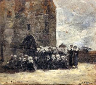 Breton Women in front of Church at Hanvec