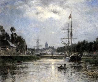 Caen: the Saint-Pierre Harbor and the Abbaye aux Dames, Effect of Moonlight