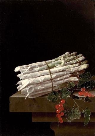 Asparagus and Red Currants on a Stone Ledge