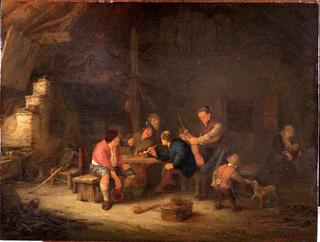 Peasant Company in an Interior with a Man with a vVolin