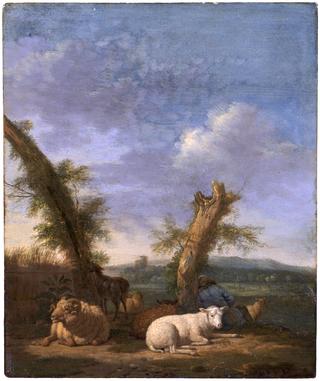 Landscape with Sheep and a Sleeping Shepherd