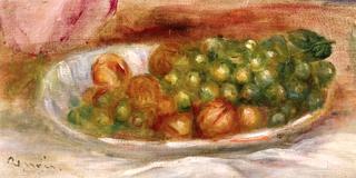 Grapes and Nuts in A White Dish