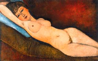 Reclining Nude on a Blue Cushion