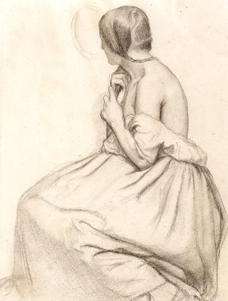 A Seated Young Woman Plaiting Her Hair, Seen from Behind and Looking into a Mirror