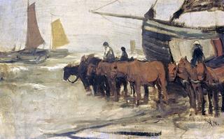 Launching a Fishing Boat into the Sea