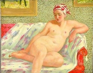 Nude sitting on a couch