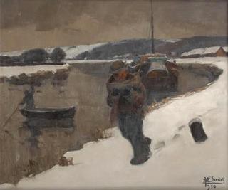 Towing the barge in winter