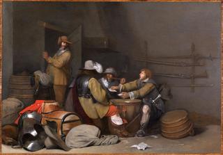 Guardroom Interior with Soldiers Smoking and Playing Cards