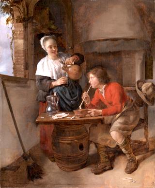 Young Man Smoking and A Woman Pouring Beer