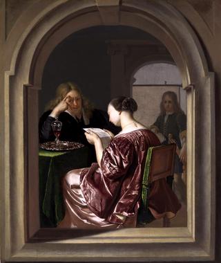 Woman Reading and a Man Seated at a Table