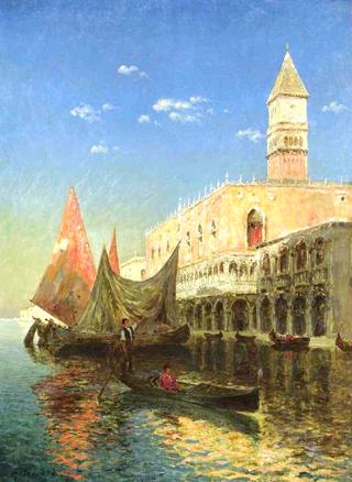 A Gondola Ride before the Doge's Palace, Venice