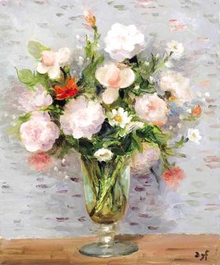 Pink and White Roses in a Wedding Vase