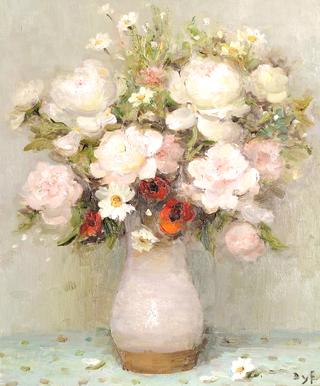 Arrangement of Flowers in a Pottery Vase